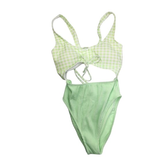 Hollister Womens‎ XS Green Checkered Cutout One-Piece Swimsuit - Picture 9 of 9